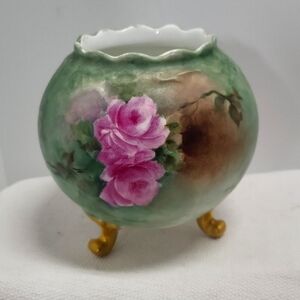 Vintage 1940's  Footed Porcelain Jardiniere Bowl/Vase Pink Roses